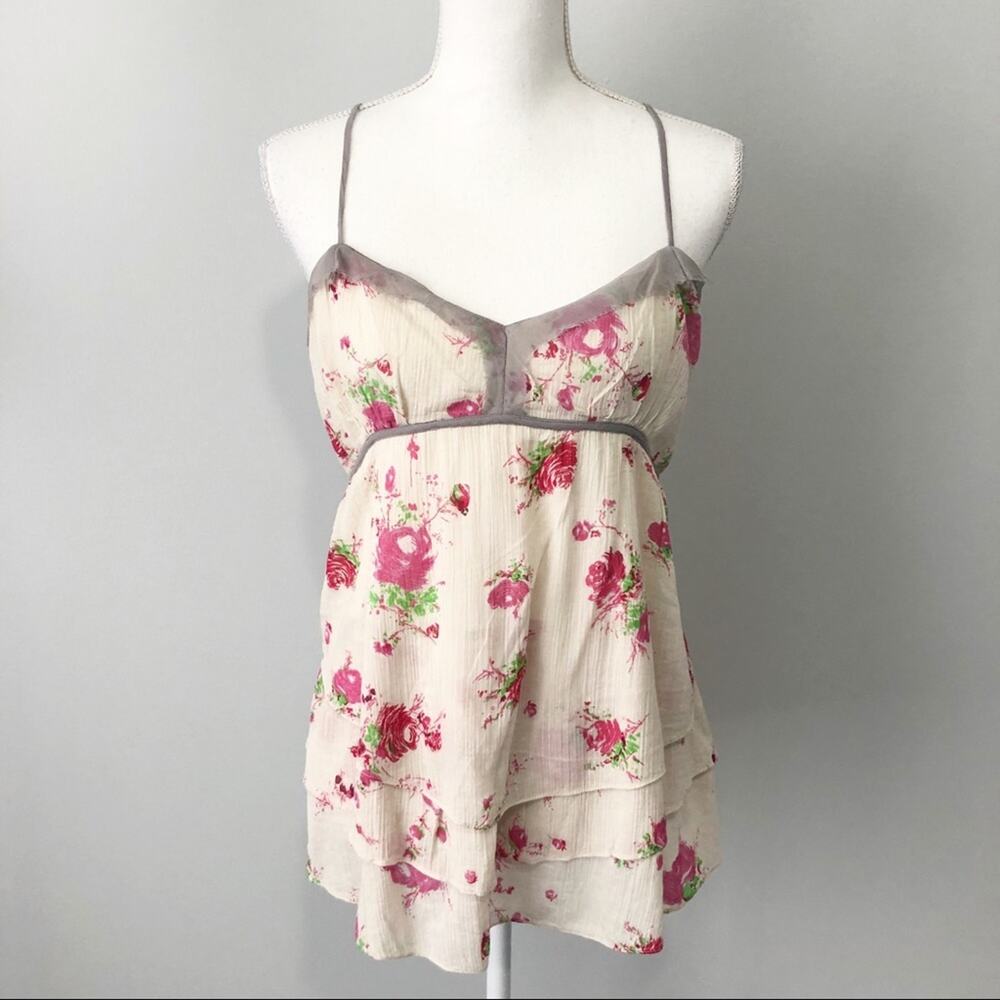 Free People pink floral gray lace tank size 12 nwt cami